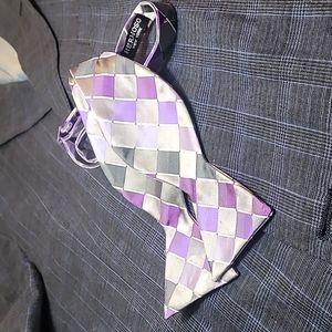 Hermosa diamond pattern purple silver and grey silk bow tie